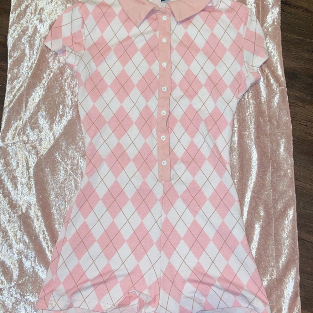 Medium pink plaid one piece body suit